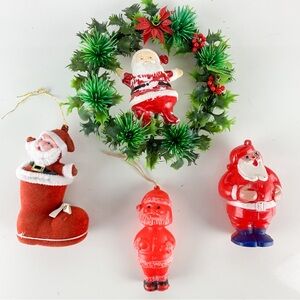 Vintage Santa Claus Lot Japan Candy Container Plastic Celluloid Wreath Ornament
